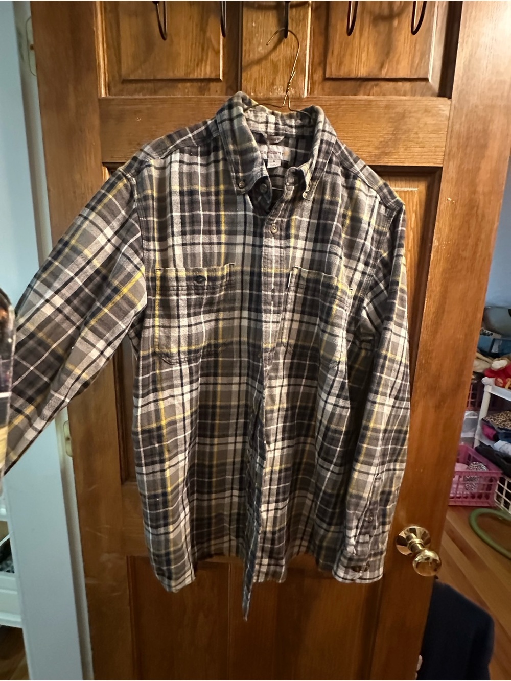 Carhartt Gray, Black & Yellow Plaid Flannel Shirt